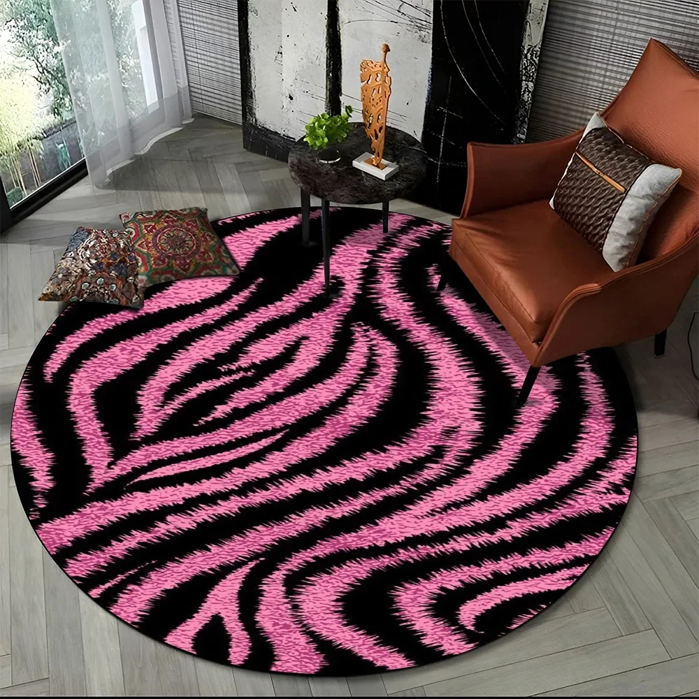 Commercial Printing Format - Pink Zebra Stripe Print Round Rug